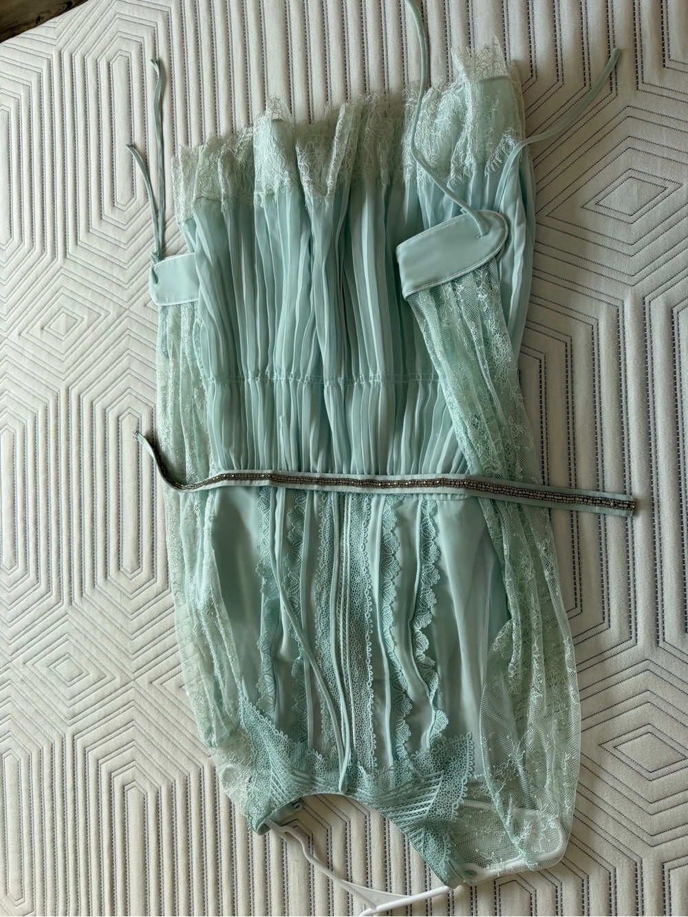 Self-Portrait Mint Green Chiffon Lace Mini Dress